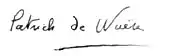 Écriture noire sur fond blanc disant « Patrick de Waëre ».