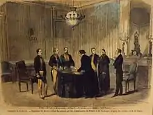 Croquis de la signature du procès-verbal de cession de la Savoie la France au château de Chambéry en 1860
