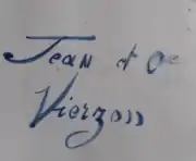 Signature d'Auguste Jean, Jean et Cie Vierzon. Émail bleu sur faïence émaillée. Entre 1888 et 1896.