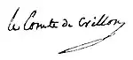 Signature de Félix de Berton des Balbes de Crillon