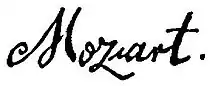 Signature de Wolfgang Amadeus Mozart au bas de l'acte de sépulture de sa mère le 3 juillet 1778 dans le registre paroissial de l'église Saint-Eustache à Paris.