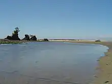 Les eaux du fleuve Siletz se jetant dans l'océan Pacifique dans la baie de Siletz