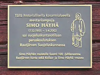 plaque commémoratif de Simo Häyhän