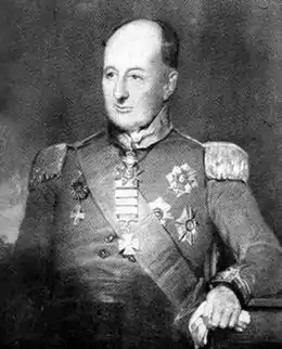 Portrait à la taille d'un général britannique du XIXe siècle, avec ses décorations.