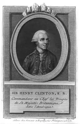 Un portrait noir et blanc du général Henry Clinton en uniforme militaire.