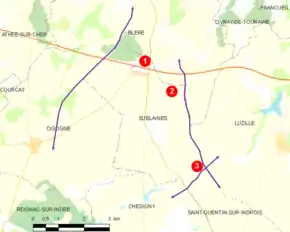  carte indiquant l'emplacement de sites archéologiques ; légende détaillée ci-dessous