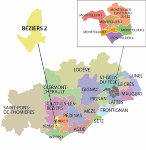 Situation du canton de Béziers-2 dans le département de l'Hérault après 2015.