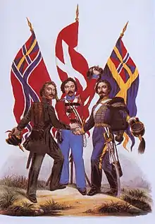 La Norvège, le Danemark et la Suède se donnent la main dans une affiche du XIXe siècle.