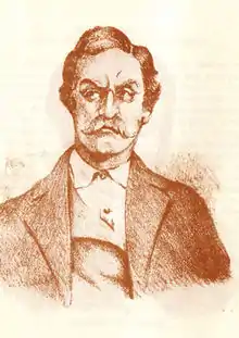 gravure sépia : portrait d'un homme moustachu