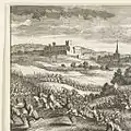 Bataille de Ane en 1227 : Eau-forte à la main anonyme (vers 1662-1664). Au fond, le grand château à l'époque du Moyen Âge.