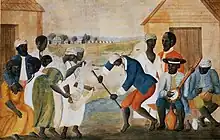 Danse d'esclaves dans une plantation de Virginie au début du XIXe siècle.