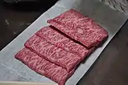 Bœuf de race wagyu (Japon), l'unedes viandes les plus persillées.
