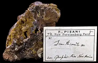 Smithsonite - Autographe de Pisani - Graphic Mine, Nouveau Mexique, États-Unis