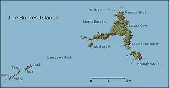 Carte des îles Snares