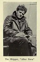 page de journal de bord avec deux photographies en noir et blanc représentant Jack London