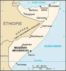 Carte de la Somalie montrant la frontière.