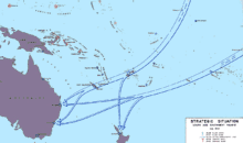 carte des axes de navigation entre les États-Unis, l'Australie et la Nouvelle-Zélande en juillet 1942