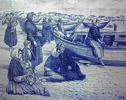 Azulejo montrant les femmes sur la plage de Povoa.