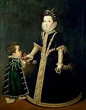 Portrait de Marguerite de Savoie avec un nain (vers 1595), localisation inconnue.