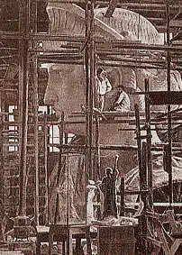 Tête de la statue de la Liberté dans l'atelier de Bartholdi (vers 1878).