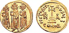 Pièce de monnaie représentant Héraclius et ses fils