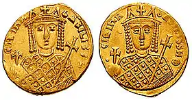 Deux faces d'une pièce de monnaie représentant Irène
