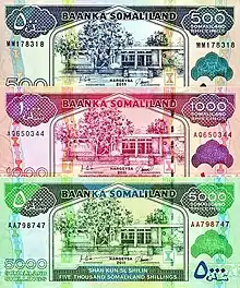 Cinq liasses shillings du Somaliland.