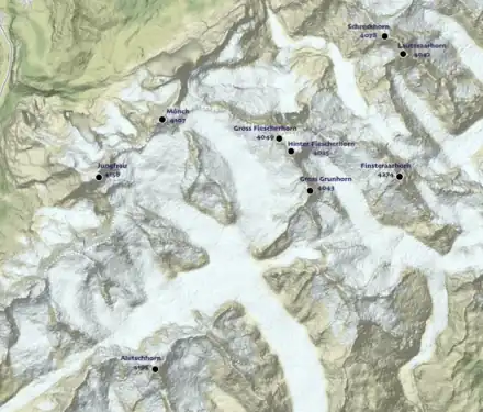 Localisation des 9 sommets des Alpes bernoises