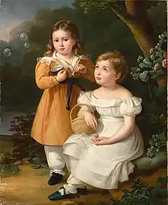 Portrait d'enfants aux bulles de savon, Marie-Adèle Chéradame, fille de l'artiste et son cousin Saint-Edmé Canel (vers 1827), localisation inconnue.