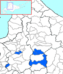 Carte bicolore montrant l'emplacement du district de Sorachi.