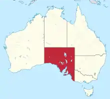 Carte de l'Australie avec la partie sud-centre, colorée en rouge