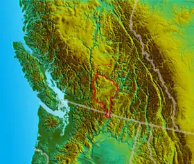 Carte topographique du plateau Thompson ; le plateau Bonaparte est en pointillé.