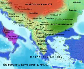 Les tribus slaves des Balkans vers 700.