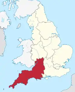 Localisation du Sud-Ouest de l'Angleterre