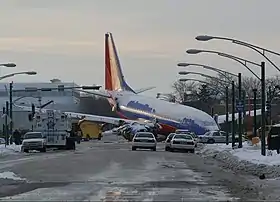 Le Boeing 737 du vol 1248 Southwest Airlines après l'accident.