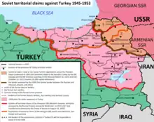 Revendications territoriales de l'URSS (RSS de l'Arménie et RSS de Géorgie) contre la Turquie en 1945-1953.