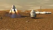 Atterrissage de capsules SpaceX Dragon sur Mars.
