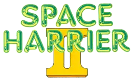 Space Harrier II est inscrit sur trois lignes en lettres jaunes et vertes.