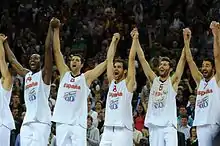 L'équipe d'Espagne exulte après sa victoire dans l'Eurobasket 2011.