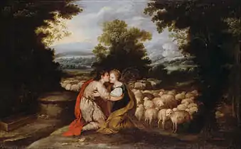 Jacob et Rachel au puits, peintre espagnol, XVIIe siècle.