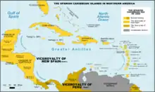 Description de l'image Spanish Caribbean Islands in the American Viceroyalties 1600.png.