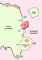 Carte montrant Jérusalem entre 1948 et 1967.
