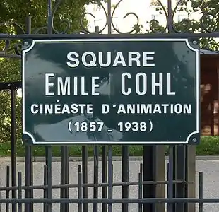 Plaque du square Émile-Cohl à Paris.