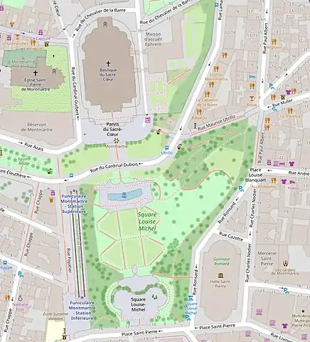 Plan du square, surmonté de la basilique du Sacré-Cœur