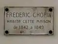 Plaque commémorative Frédéric Chopin, au no 9.