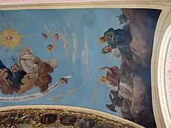 Détail d'une fresque de la voûte dans l'église Saint-Nicolas.