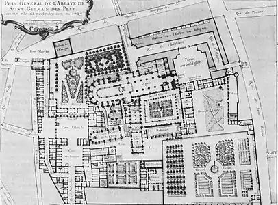 La place sur un plan de l'abbaye en 1723.