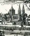 Détail avec la Basilique St. Cunibert, 1531-57, Gravure sur bois "Grandes vues de Cologne"