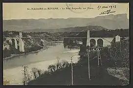 Le pont suspendu sur l'Isère (vers 1910).