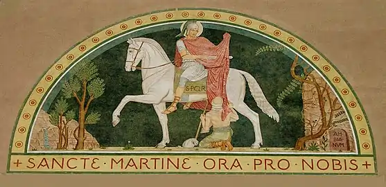Un homme sur un cheval blanc, style romain.